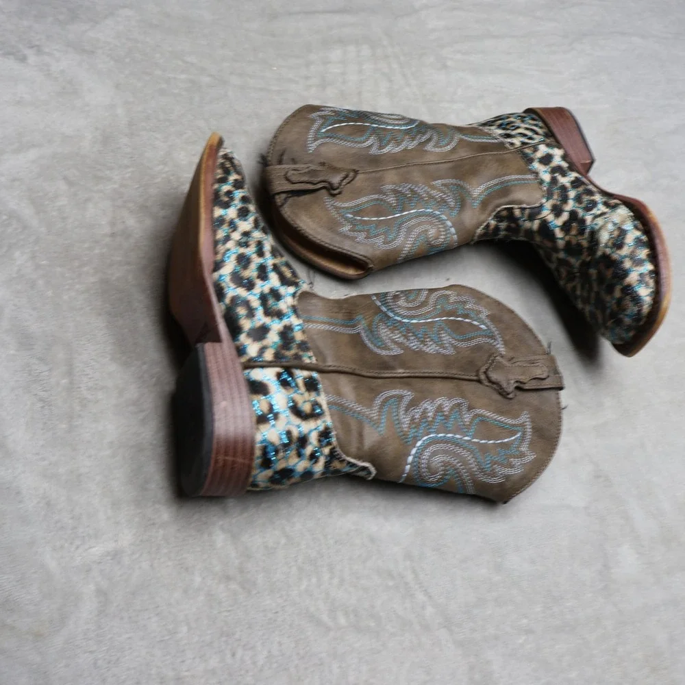 Roper Kids 12 Western Boots Brown Glitter Animal Print Cowgirl 09-018-1901-2562
